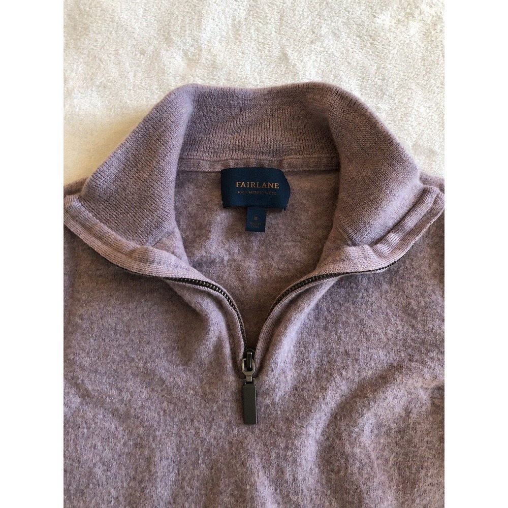 Fairlane Mens Medium 100% Merino Wool 1/4 Zip Sweater Purple Heather Long Sleeve - Picture 7 of 11